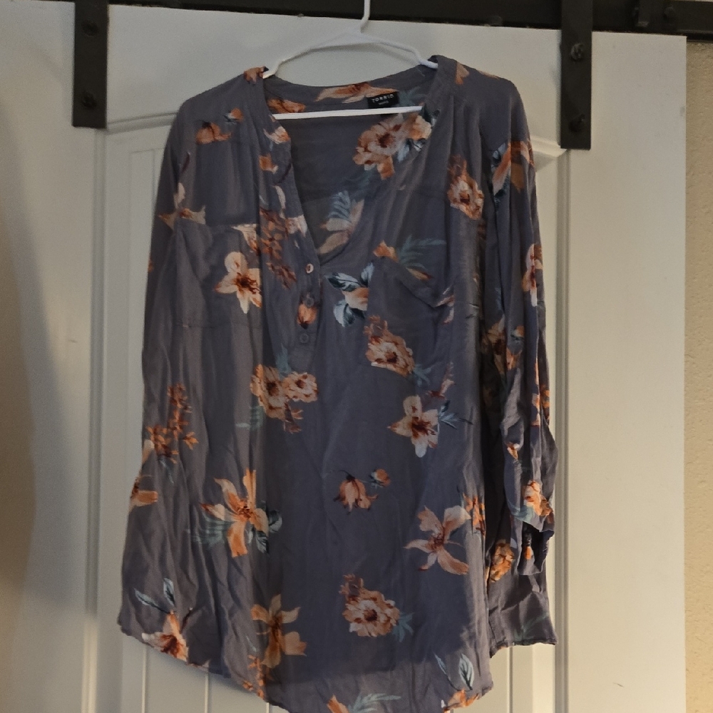 Torrid Harper Floral Blouse - Slate and Peach